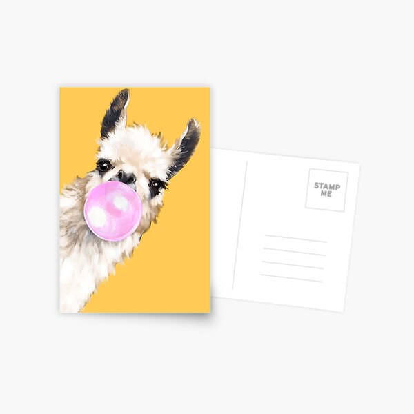Bubble Gum Sneaky Llama en jaune moutarde Carte postale