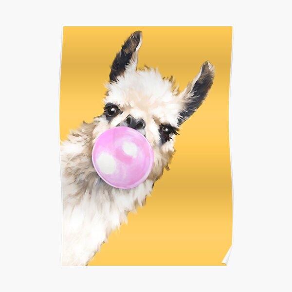 Bubble Gum Sneaky Llama in Mustard Yellow Poster
