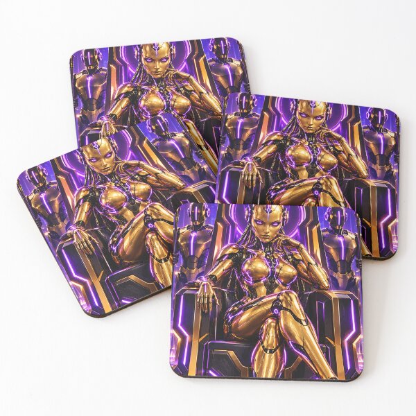 Item preview, A.I. Upgrade: Gold and Purple robot Queen sitting on a throne.  designed and sold by Moviebuff91.