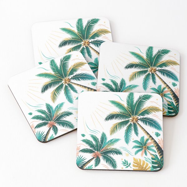 Item preview, Tropical Palm Trees Golden Sunshine Coastal Paradise Summer Beach Art designed and sold by inkoutninja.