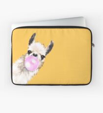 Bubble Gum Sneaky Llama in Mustard Yellow Laptop Sleeve