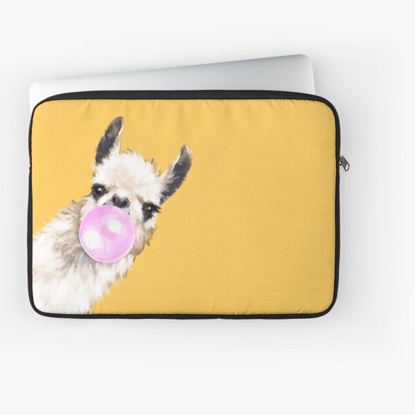 Bubble Gum Sneaky Llama in Mustard Yellow Laptop Sleeve