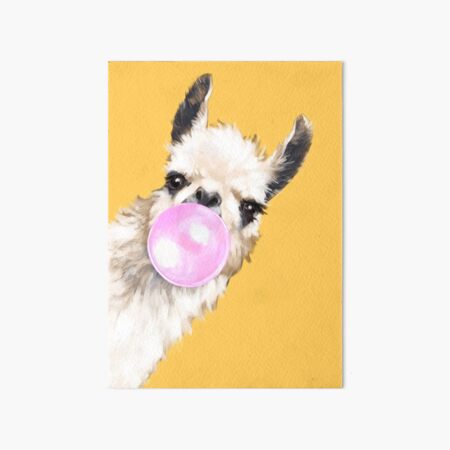 Bubble Gum Sneaky Llama in Mustard Yellow Art Board Print