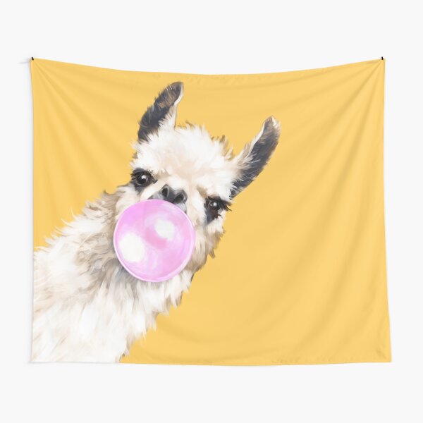 Bubble Gum Sneaky Llama in Mustard Yellow Tapestry