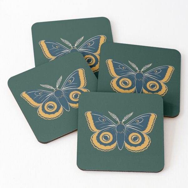 Item preview, Emperor Moth Linocut Art on Deep Forest Green – Moth Block Print Cushion and Wall Art designed and sold by In A Word | One-Word Tees & Gifts.