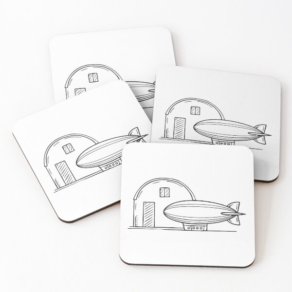 Item preview, A zeppelin parked next to a hangar with open doors designed and sold by rasagamastore.
