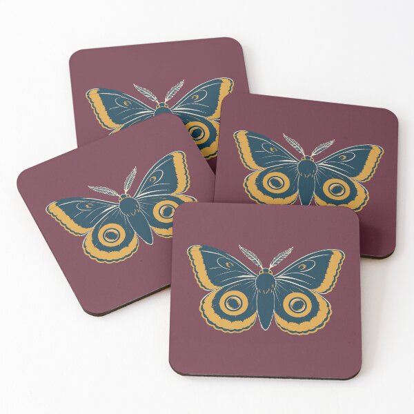 Item preview, Emperor Moth Linocut Art on Burgundy – Moth Block Print Cushion and Wall Art designed and sold by In A Word | One-Word Tees & Gifts.