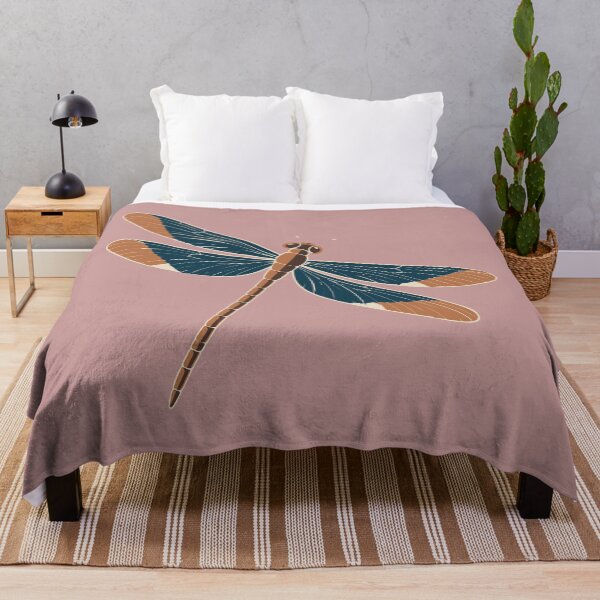 Item preview, Dragonfly Linocut Art on Dusty Pink – Dragonfly Block Print Cushion and Wall Art designed and sold by In A Word | One-Word Tees & Gifts.