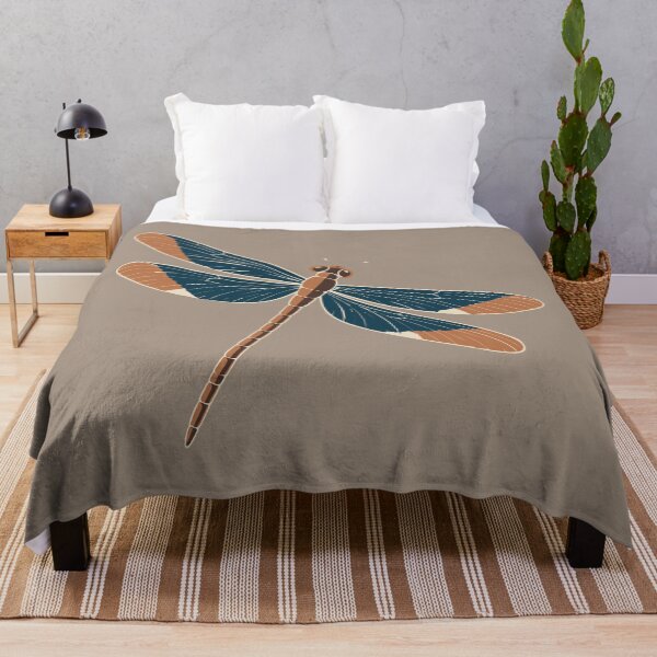 Item preview, Dragonfly Linocut Art on Mushroom – Dragonfly Block Print Cushion and Wall Art designed and sold by In A Word | One-Word Tees & Gifts.