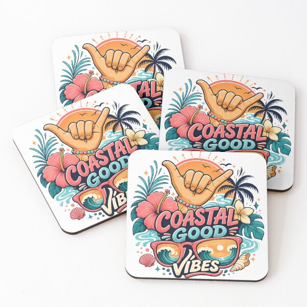Item preview, Coastal Good Vibes Tropical Shaka Hand Beach Sunset Retro Summer Surf Art designed and sold by inkoutninja.