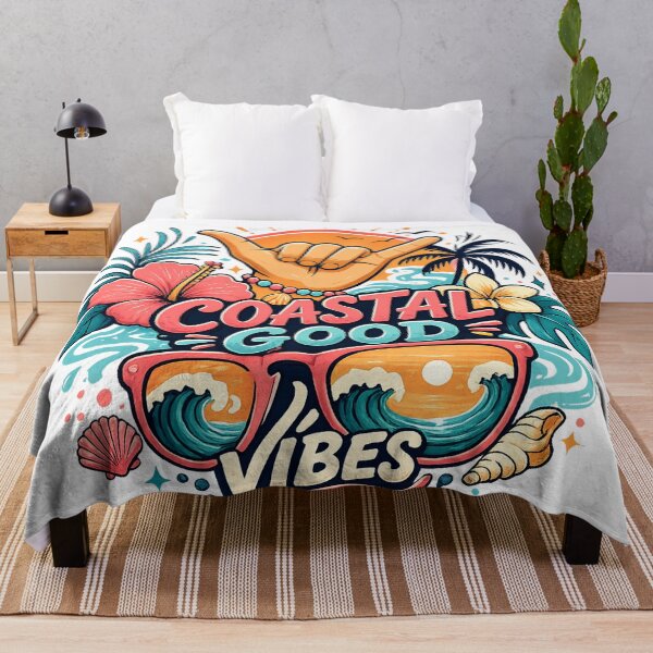 Item preview, Coastal Good Vibes Tropical Shaka Hand Beach Sunset Retro Summer Surf Art designed and sold by inkoutninja.