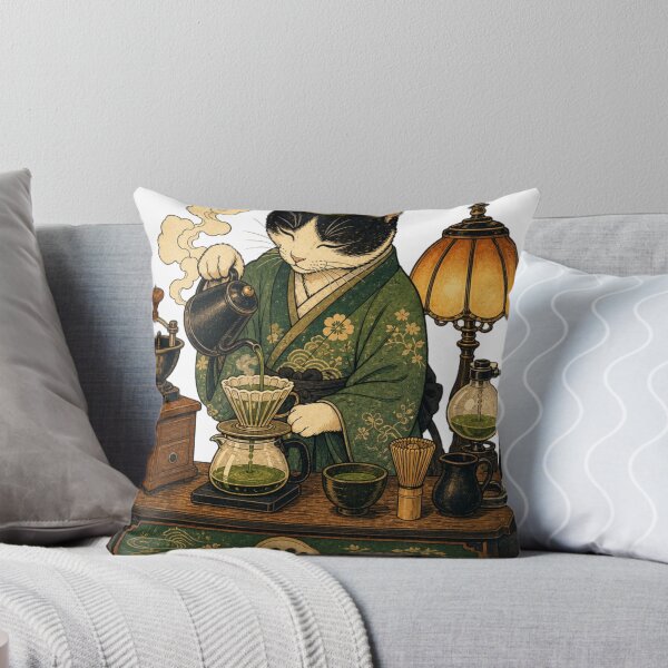 Item preview, Barista Cat Pour Over Green Tea Matcha Japanese Kissaten Retro Ukiyo-e designed and sold by vekotpu.