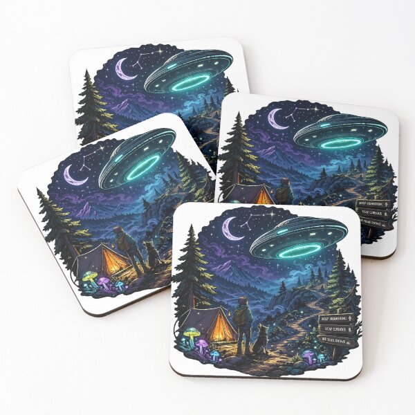 Item preview, UFO Night Sky Alien Spaceship Mystery Forest Camping Sci Fi Adventure Art designed and sold by inkoutninja.