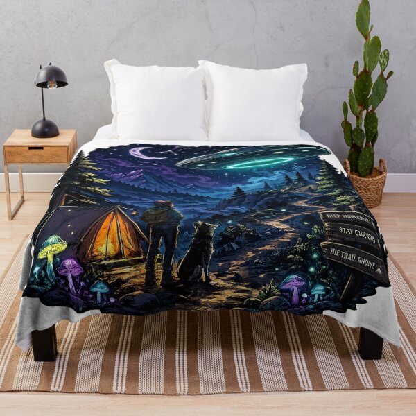 Item preview, UFO Night Sky Alien Spaceship Mystery Forest Camping Sci Fi Adventure Art designed and sold by inkoutninja.
