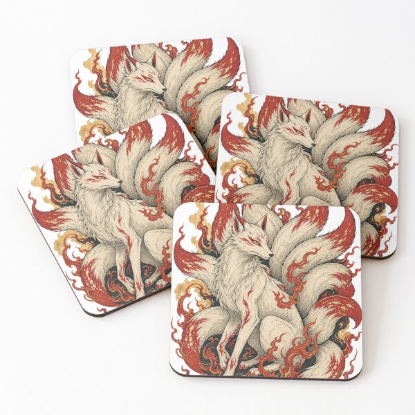 Item preview, Nine Tailed Fox Nine Tailed Kitsune Japanese Folklore Ukiyo-e Fire Spirit designed and sold by vekotpu.