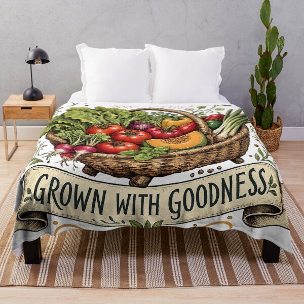 Item preview, Grown With Goodness Vintage Vegetable Harvest Basket Cottagecore Garden Art designed and sold by inkoutninja.
