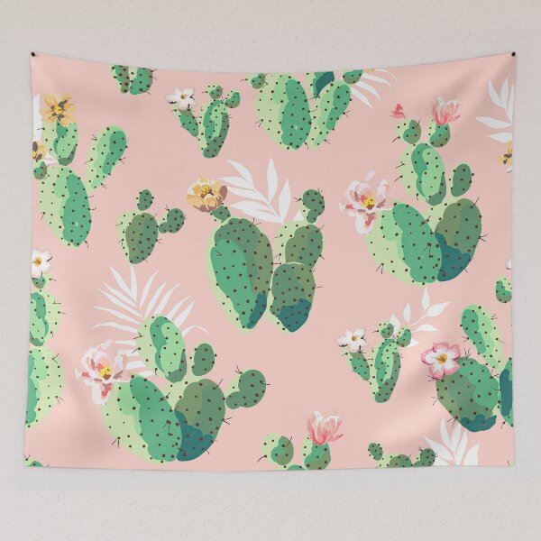 Item preview, Blooming Cactus Pattern on Pink Background designed and sold by OriginalBeerCat.