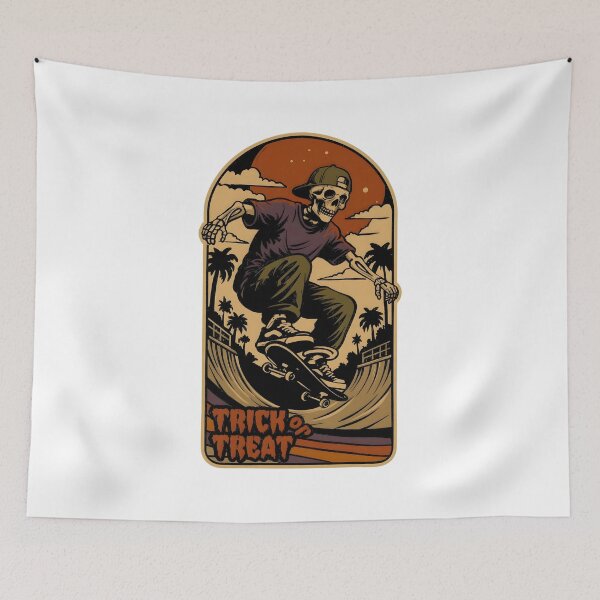 Item preview, Skeleton Skater Trick or Treat Retro Design designed and sold by Dmo3HarkoArt.