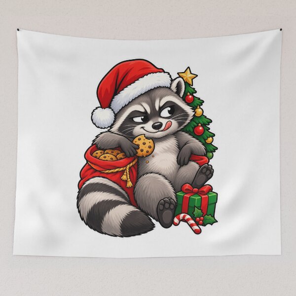 Item preview, Mischievous Raccoon Santa Cookie Thief designed and sold by HeleneKarlsen.