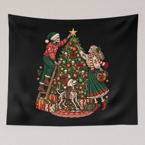 Item preview, Gothic Skeleton Couple Decorating Christmas Tree Creepmas designed and sold by MagnusDorsey.
