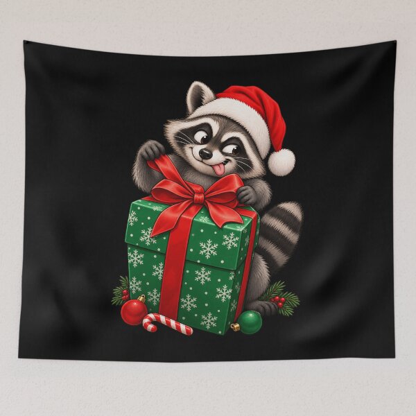 Item preview, Cute Christmas Raccoon Opening Gift designed and sold by HeleneKarlsen.