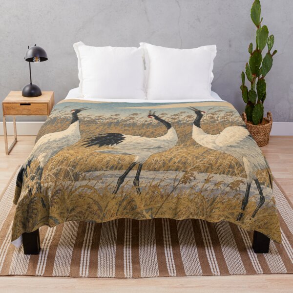 Item preview, Winter Cranes in Reed Marsh Japanese Woodblock Art designed and sold by BLUESKY11a.