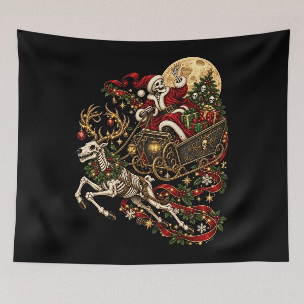 Item preview, Gothic Skeleton Santa Sleigh Reindeer Creepmas Holiday designed and sold by MagnusDorsey.