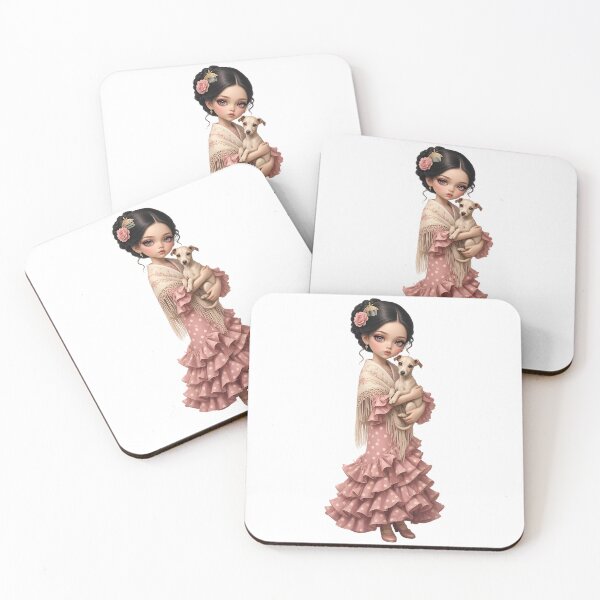 Item preview, Spanish Flamenco Doll Girl with Galgo Puppy designed and sold by AliceMonberCom.