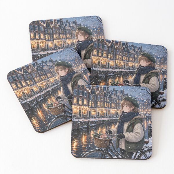 Item preview, Amsterdam Winter Canals Anime Girl Christmas designed and sold by Chibifaceneko.