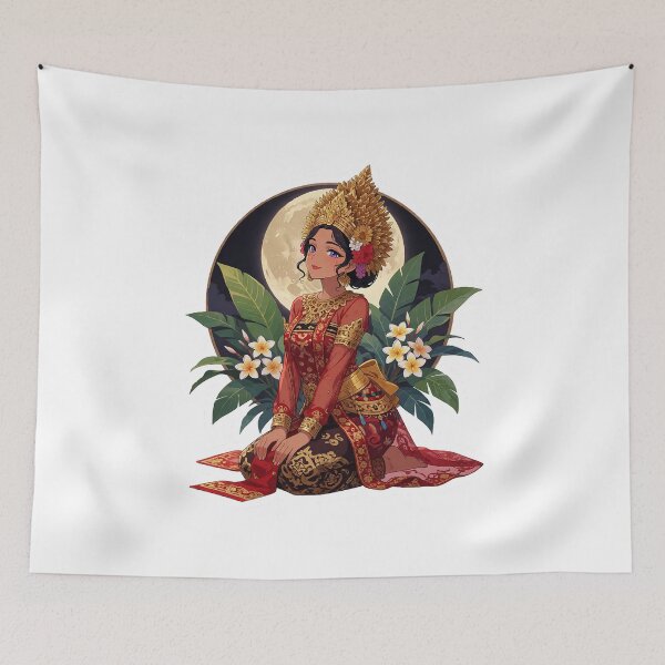 Item preview, Indonesian Anime Girl Red Kebaya Art — Balinese Traditional Dress & Moon Gift designed and sold by cannsuh.
