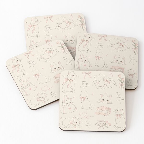 Item preview, Coquette Aesthetic Cute White Cats and Pink Bows Pattern designed and sold by Ang.V.