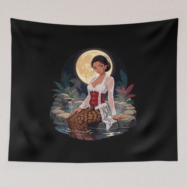 Item preview, Elegant Anime Girl Red Corset & Batik Art — Dark Skin Waifu & Tropical Night Gift designed and sold by cannsuh.