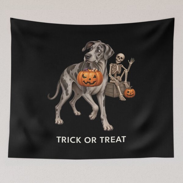 Item preview, Great Dane Trick or Treat Halloween Dog Pumpkin Skeleton designed and sold by Dmo3HarkoArt.