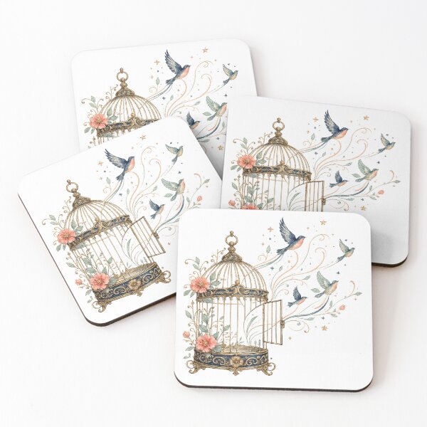 Item preview, Birds of Freedom Vintage Golden Birdcage Floral Songbirds Cottagecore Art designed and sold by inkoutninja.