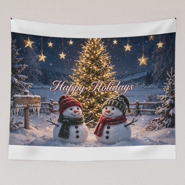 Item preview, Happy Holidays Snowmen Couple by Glowing Christmas Tree designed and sold by Deepsleepstudio.