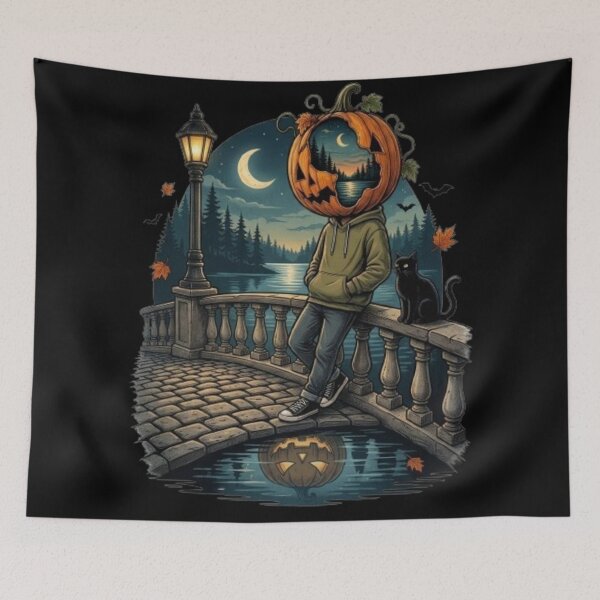 Item preview, Eerie Reflections Pumpkin Head Aesthetic Halloween T-Shirt designed and sold by danalupar.