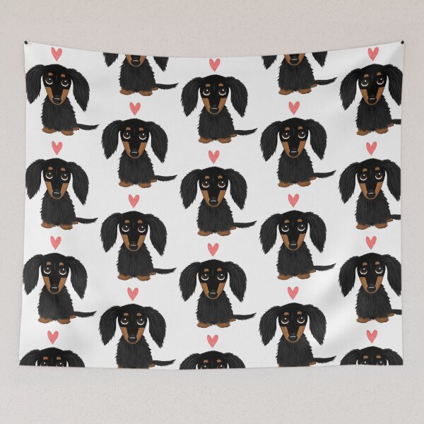 Item preview, Black And Tan Longhaired Dachshund Cartoon Dog With Heart designed and sold by leone-laurinda.