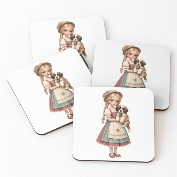Item preview, Swiss Alpine Doll Girl with St Bernard Puppy designed and sold by AliceMonberCom.