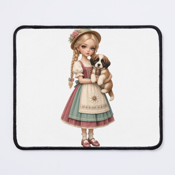 Item preview, Swiss Alpine Doll Girl with St Bernard Puppy designed and sold by AliceMonberCom.