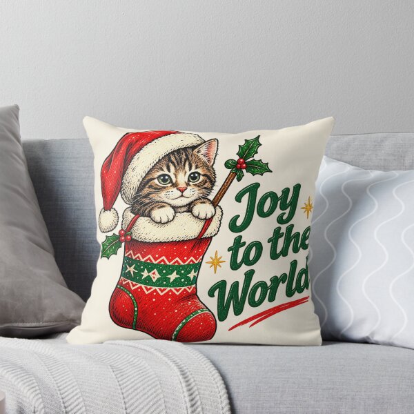 Item preview, Joy to the World Cute Kitten in Christmas Stocking Art designed and sold by lungpleecha.