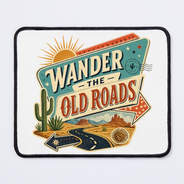 Item preview, Wander the Old Roads Vintage Desert Road Trip Retro Southwest Adventure Art designed and sold by inkoutninja.
