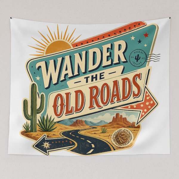 Item preview, Wander the Old Roads Vintage Desert Road Trip Retro Southwest Adventure Art designed and sold by inkoutninja.