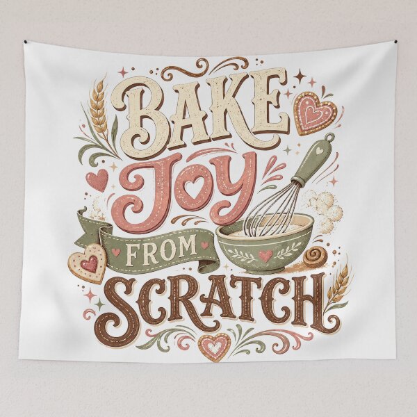 Item preview, Bake Joy From Scratch Cute Baking Quote Vintage Kitchen Cottagecore Art designed and sold by inkoutninja.