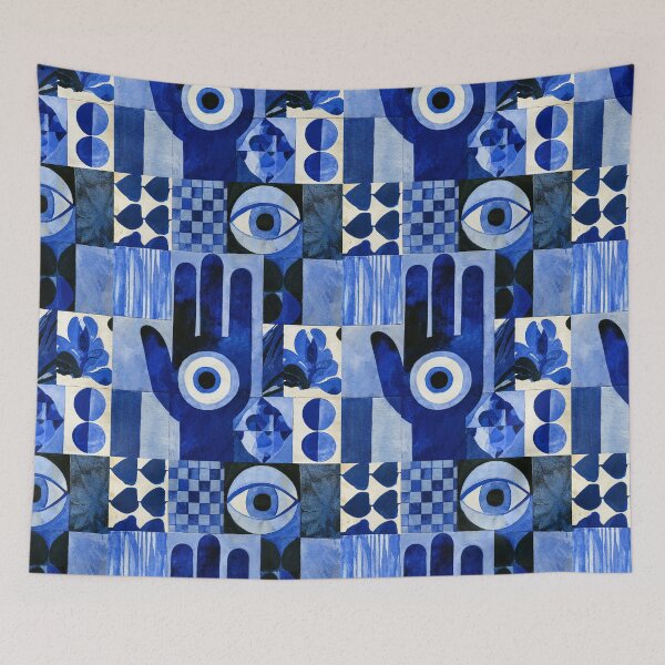 Item preview, Blue Hamsa Evil Eye Geometric Art Poster designed and sold by Anastasiia Yurevych.