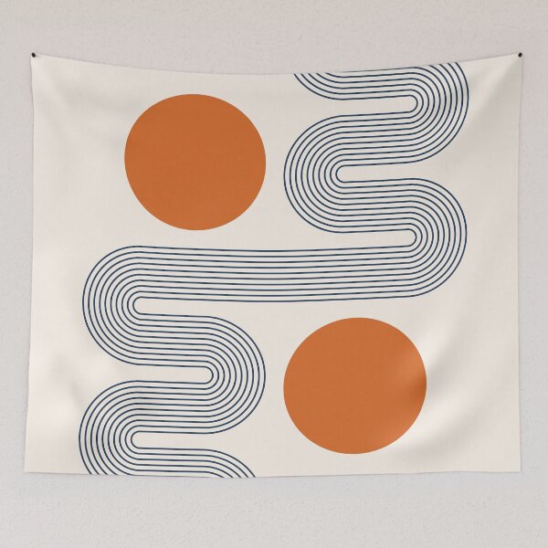 Item preview, Mid Century Modern Geometric Abstract Wavy Lines and Terracotta Sun designed and sold by nineFlorals.