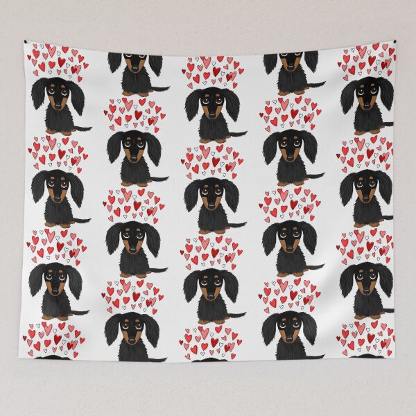 Item preview, Valentine Dog Black And Tan Longhaired Dachshund With Hearts designed and sold by leone-laurinda.