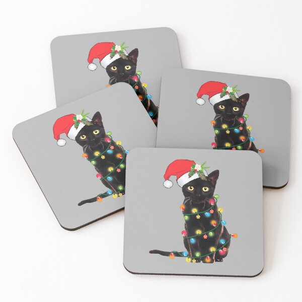 Item preview, Santa Black Cat Tangled Up in Christmas Tree Lights Holiday designed and sold by ArleneRowe.