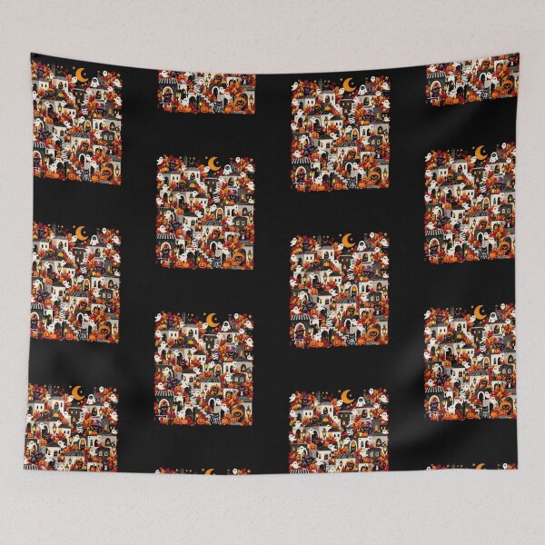 Item preview, Whimsical Halloween Ghost Cat Village designed and sold by Mindworx21.