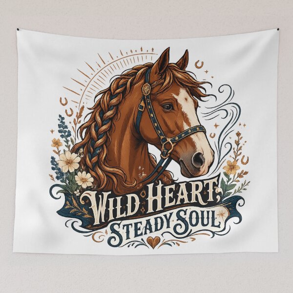 Item preview, Wild Heart Steady Soul Beautiful Horse Floral Equestrian Western Art designed and sold by inkoutninja.