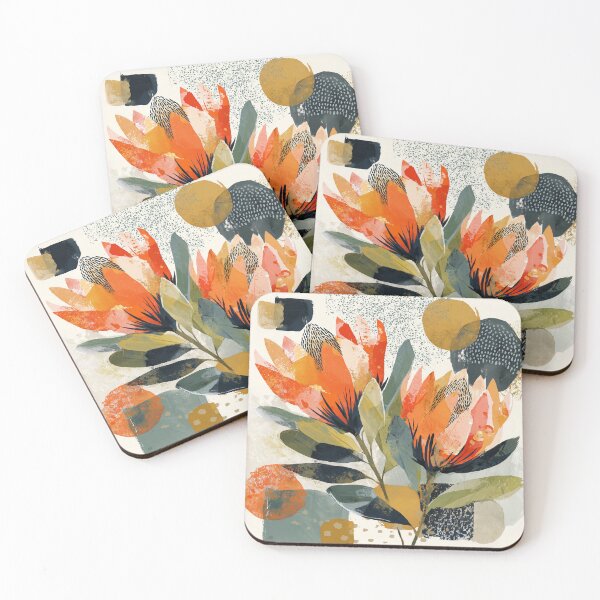 Item preview, Protea Flowers Collage in Orange, Saffron and Navy designed and sold by solynneart.